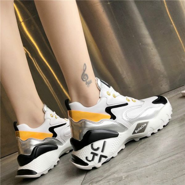 

2019 harajuku gold sliver crossover belt women's chunky sneakers tenis basket women casual platform dad shoes high sneakers, Black