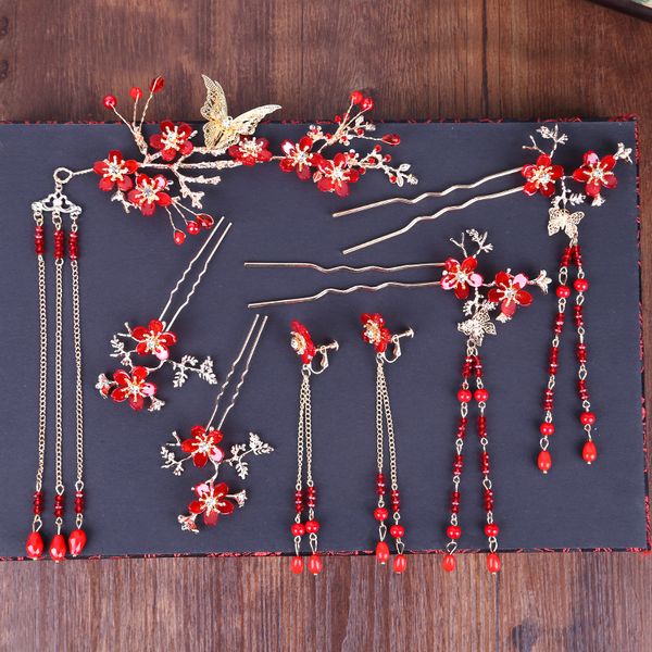 

fashion red rhinestone butterfly chinese plum trees phoenix crown wedding headdress wholesale, Golden;white