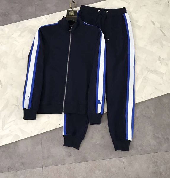

2018 men luxury designer tracksuit~hit color ribbon decoration blue and black tracksuits sportswear track suit~jogging sweat training suits, Gray