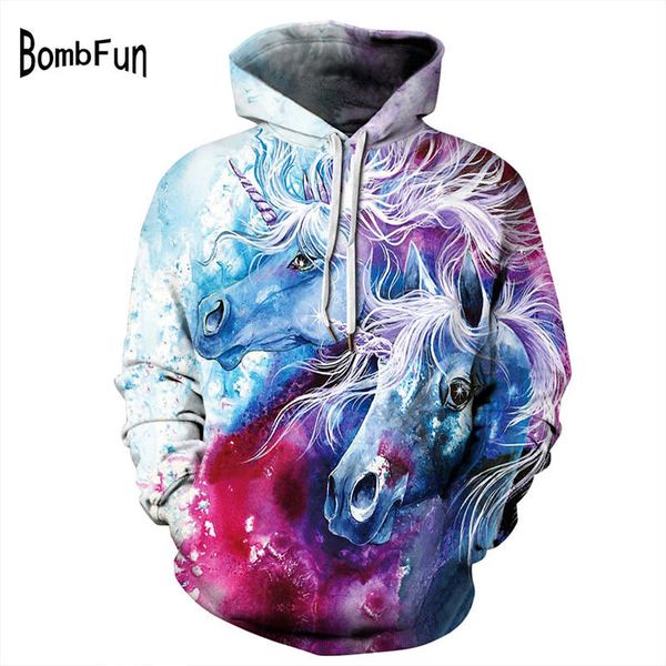 

bombfun мужчины толстовка 3d толстовки unicorn печать hoody punk сыпучие череп фуфайки womenmen с капюшоном пуловеры топы плюс размер пальто, Black