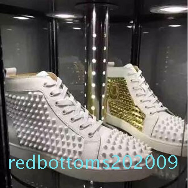 

2018 men shoes red bottom sneakers luxury party wedding shoes,genuine leather louisfalt spikes lace-up casual shoes white in 09r, Black