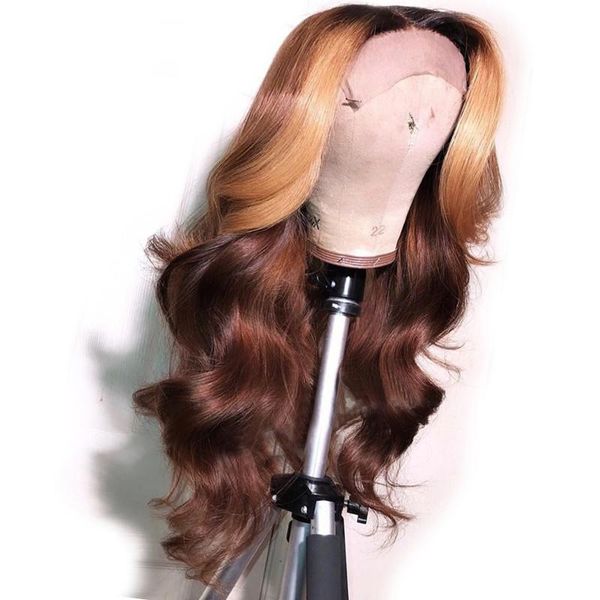 Brazilian Remy Full Lace Human Hair Wigs Ombre Brown With Honey