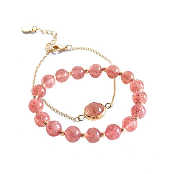 

19 colors strawberry crystal lady bracelet strands peach blossom natural powder handset transfer beads double jewelry bracelets, Black