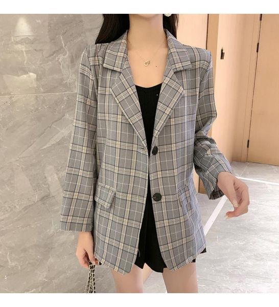 

2020 blazers for women spring female casual coat elegant jackets long sleeve plaid fashion plus size office blazer outwear s0255, White;black