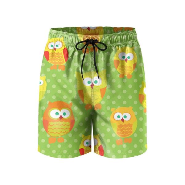 

men's swimming trunks cute owls art green background exercise quick dry board shorts custom small owl pink big 2018 white yellow specie