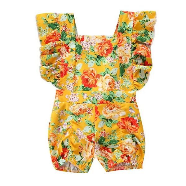 

baby girls printed romper infant baby summer floral flying sleeve lacing onesies romper 3-24m baby girls ruffled bow elastic shorts jumpsuit, Blue