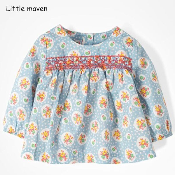 

little maven children brand baby girl clothes 2018 осень новый дизайн девушки хлопчатобумажные топы цветочный принт fold t shirt t200413, Blue