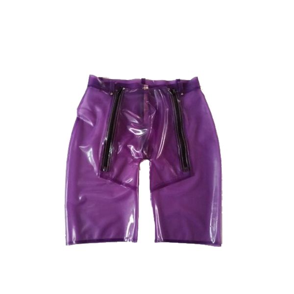 

100% latex shorts rubber purple men shorts briefs three zipper 0.4mm xxs-xxl, Black;pink
