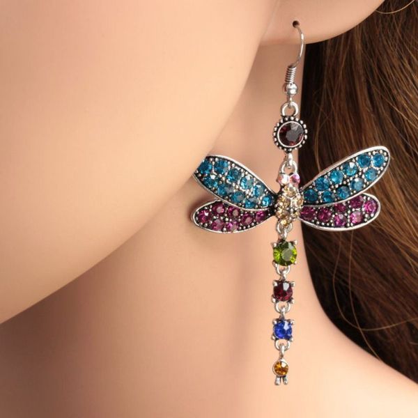 

earrings for women dragonfly tassel earring vintage drop dangle earrings boho crystal rhinestone trendy fashion jewelry new vcqy, Silver
