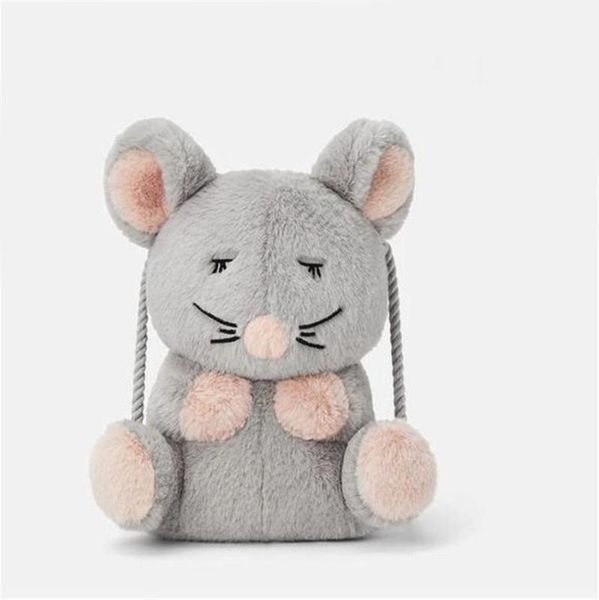 

grey plush mouse crossbody bag new year special kids bag girls shoulder