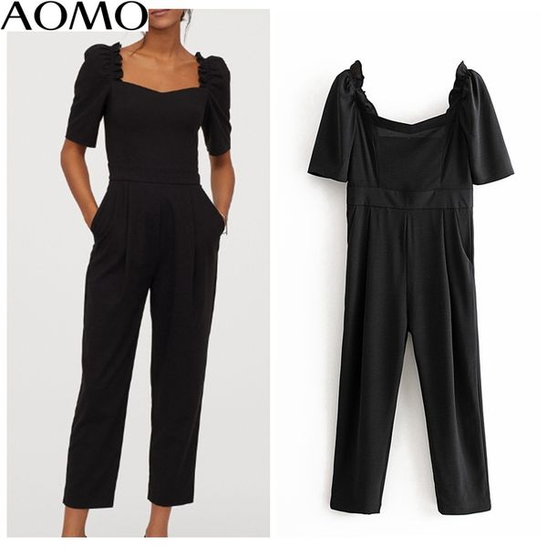 

aomo мода женщины стильные твердые комбинезоны назад молния пояса с коротким рукавом комбинезон женский повседневная офисная одежда комбинез, Black;white