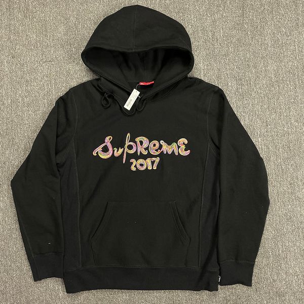 

logan 17fw brush logo hoodie rainbow embroidered sweater, Red