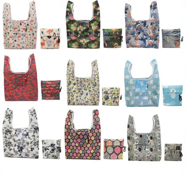 

dhl100pcs middle style foldable reusable shopping bags eco storage grocery bags star stripe unicorn floral printed storage bag