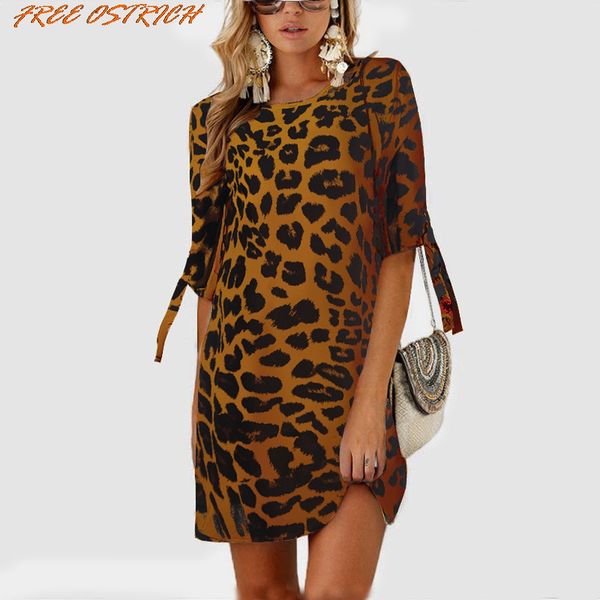 

ostrich new fashion womens leopard bowknot sleeves mini dress casual party dress women dresses lady dresses, Black;gray