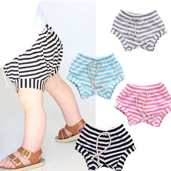 

new cute boys girls baby bottoms trousers summer bloomers pp children shorts striped drawstring casual shorts, Black