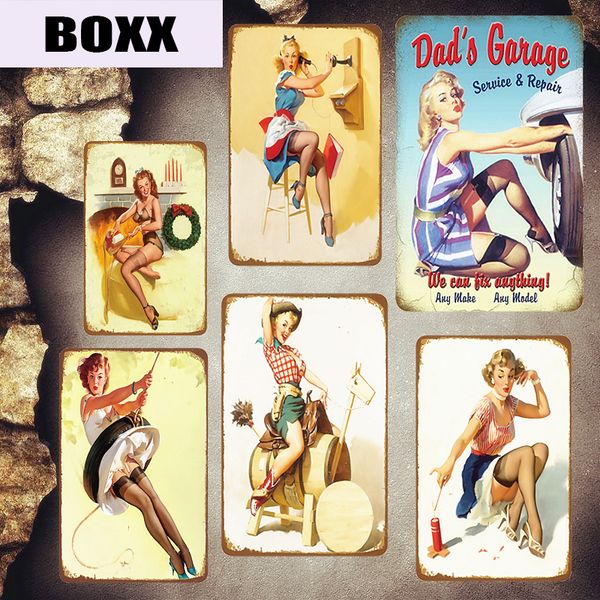 

30x20 см папин гараж старинные металлические пластины паб кухня украшения стены наклейки pin up девушка жестяные знаки home decor мемориальн