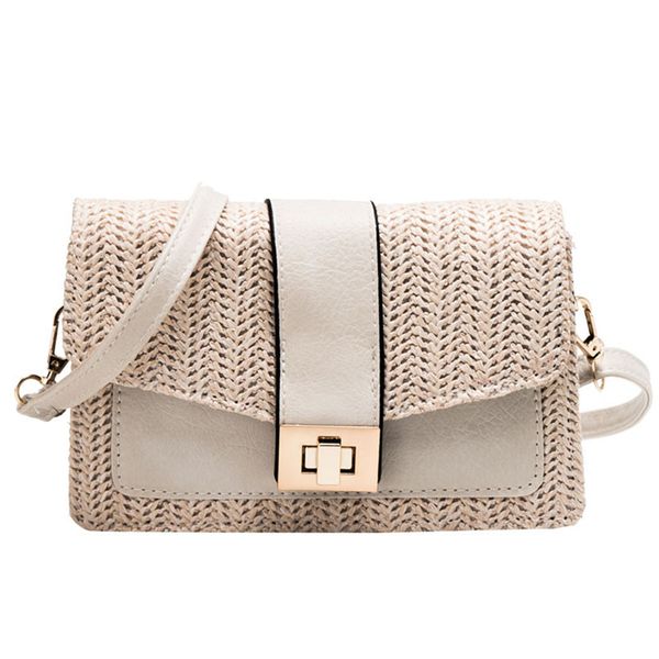

35#women fashion beach color matching woven bag travel casual wild vacation simple weave messenger package