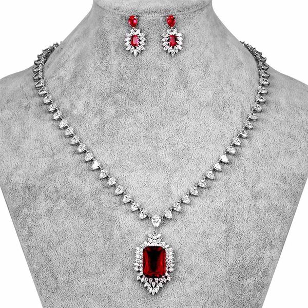 

honghong cubic zirconia 3 pcs women's necklace earrings set bridal jewelry sets 3 color ladylike zircon chic jewelries, Silver