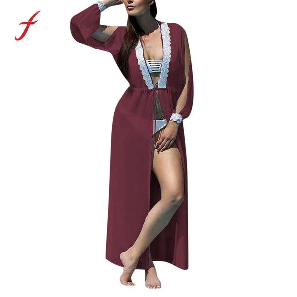 

feitong women casual boho beach dresses solid lace patchwork holiday split maxi dress party night dresses vestidos, Black;gray