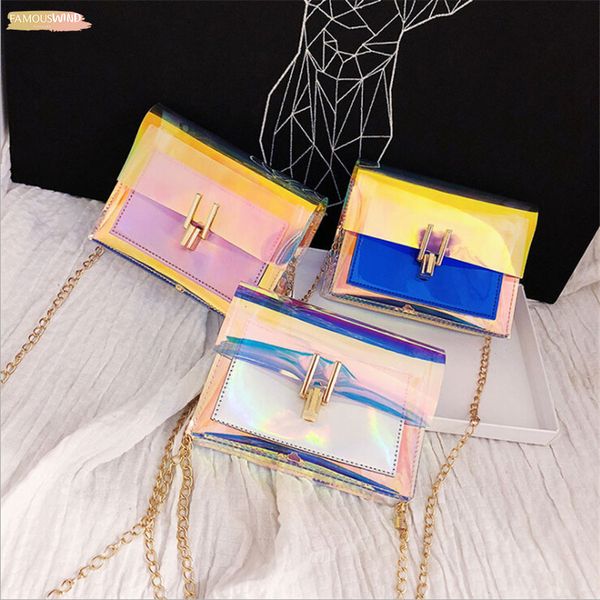

women transparent bag clear pvc jelly small tote messenger bags laser holographic shoulder bags female lady