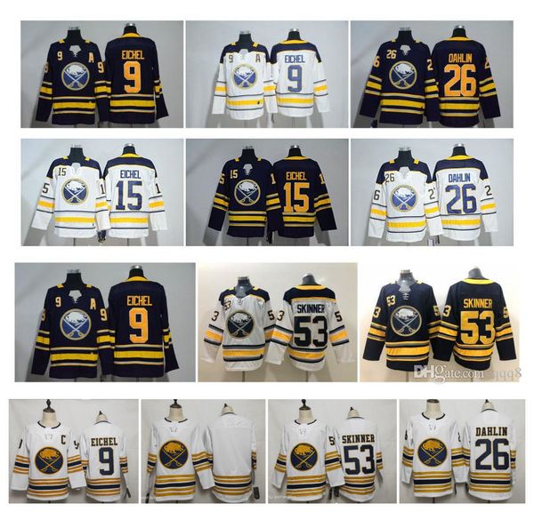

Nhl buffalo abre jer ey 50th ea on third white 9 jack eichel 26 ra mu dahlin 53 jeff kinner white blue titched hockey jer ey