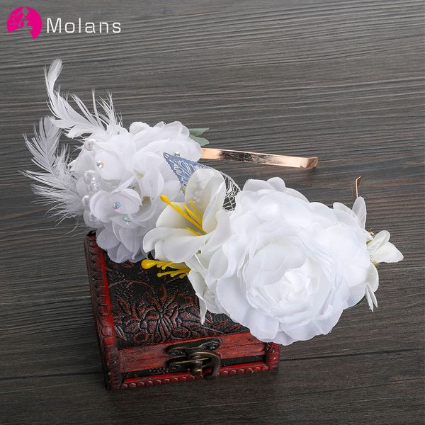 

molans bride white flower crown headbands wedding accessories simple feather alloy hoop bezel headwear