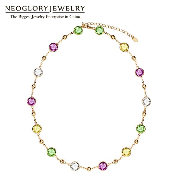 

neoglory light yellow choker chain maxi long necklaces for women valentine's day gifts embellished with crystals from swarovski, Silver