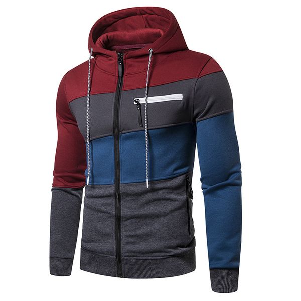 

2020 new men's simple stitching zipper hooded long sleeve hoodie, Black