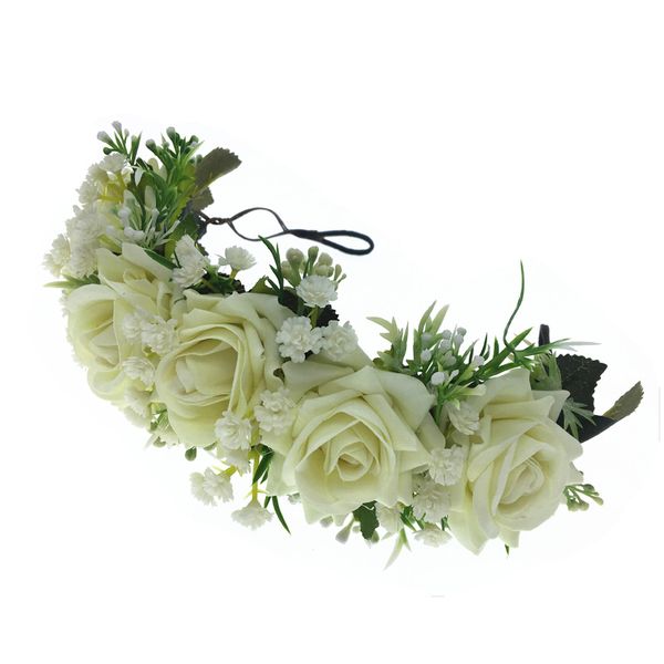 

wholesale rose flower wreath crown headband women hair accessories headdress girl floral garland wedding floral headwear, Slivery;white