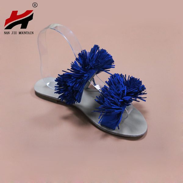 

nan jiu mountain women's flat sandals summer tassels slippers beach slippers fashion open toe sandal 2020 new woman shoes, Black