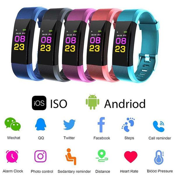 

smart fitness bracelet band 3 id115 plus blood pressure oxygen sport tracker watch heart rate monitor wristband pk fitbit 010