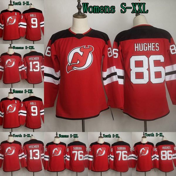 

Lady and Youth 86 Jack Hughes Jersey New Jersey Devils 76 P.K. Subban 13 Nico Hischier 9 Taylor Hall Ice Hockey Jerseys Red