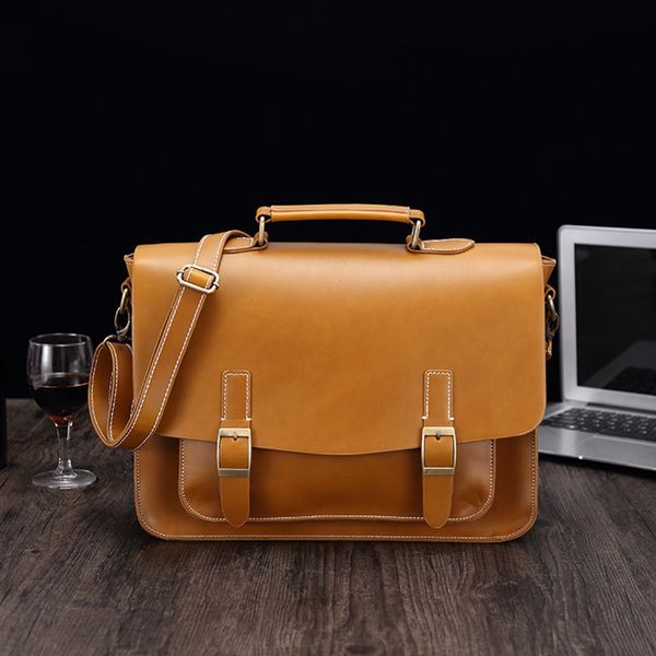 

men's one shoulder slant span multi-functional horizontal retro business briefcase