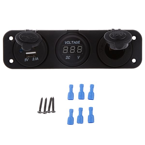 

marine 12v cigarette lighter socket + voltmeter + usb charger 5v 1a 2.1a