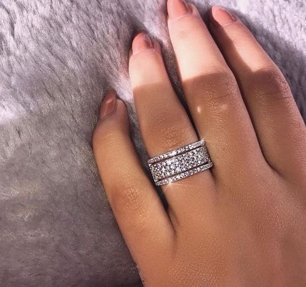 

женщины роскошный восхитительный люкс свадебные кольца rhinestone принцесса обручальное подарков жениться женщина кольцо невесты партии ювел, Silver