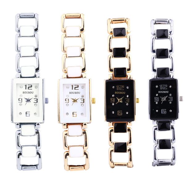 

2019 sousou brand gold plated bracelet watches women luxury crystal dress fashion wristwatch ladies dress business quartz watch, Slivery;brown
