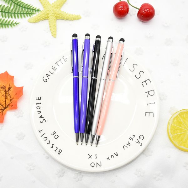 

50pcs new quality metal ballpoint pen rotatable metal oily pen 0.7mm black ink for office and school supplies, Blue;orange