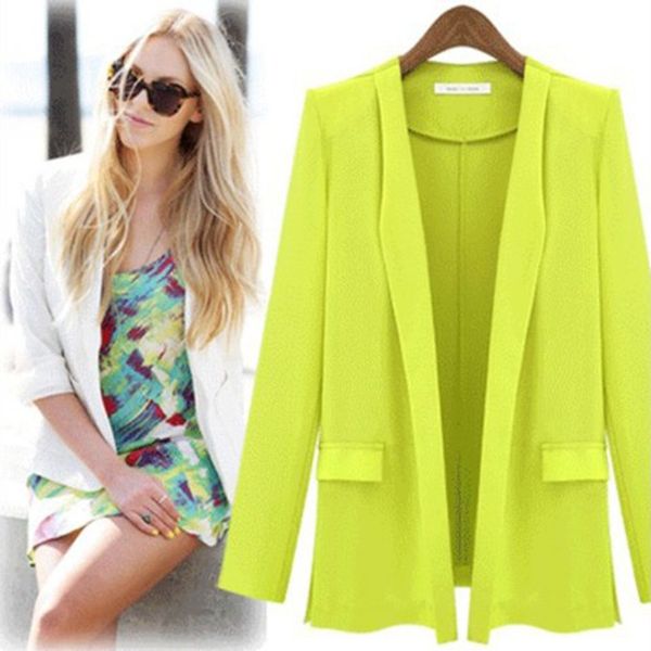 

women blazer bomber jackets slim elegant coats clothes office lady autumn blouser loose wrap female suit with pocket, White;black