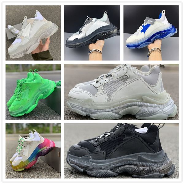 

designer paris triple s 17fw clunky sneaker luxury fashion black white green silver blue rainbow sport casual shoes
