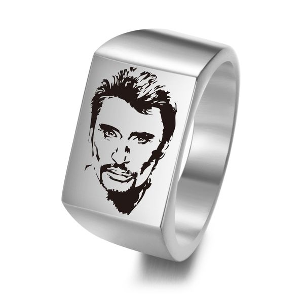 

personalized french rock star johnny hallyday p engraved stainless steel ring for fans anniversary ring gift for men sl-101, Golden;silver