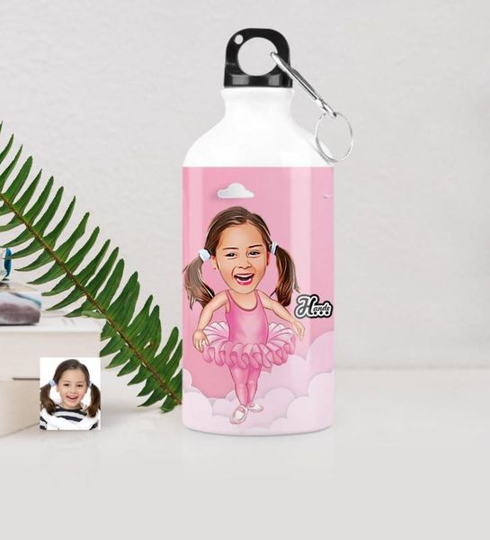 

personalized female child caricature of metal water bowl (500 ml