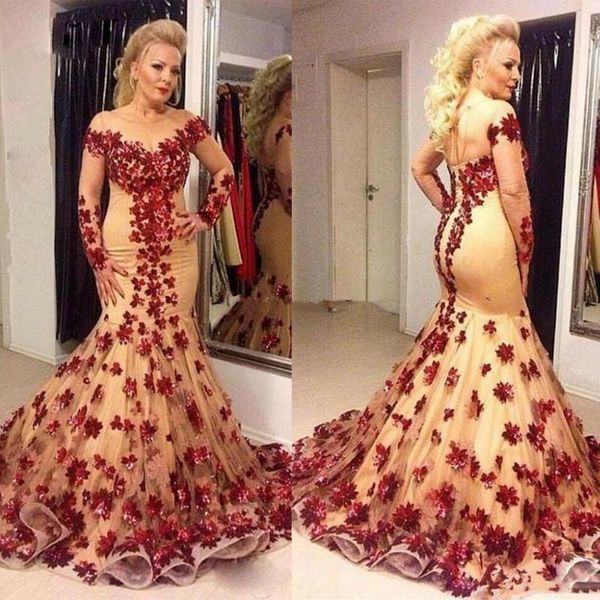 

plus size mermaid prom dresses long sleeve lace appliques evening gowns caftan mother of the bride dress robes de soirÃ©e, Black