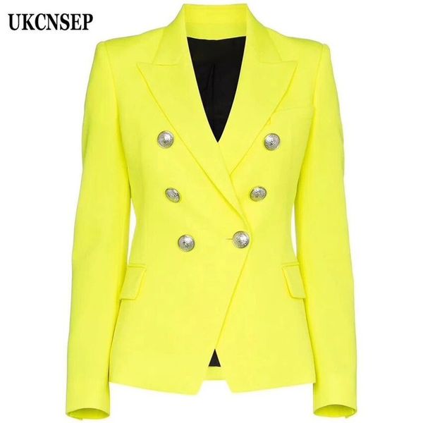 

ukcnsep 2019 autumn winter women blazers double breasted button yellow casual plus size women jacket outer wear, White;black
