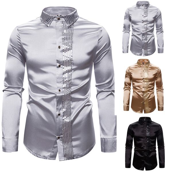 

men autumn winter nightclub show hosting lapel collar long sleeve shirt camisa social masculina camiseta masculina hawaiian, White;black