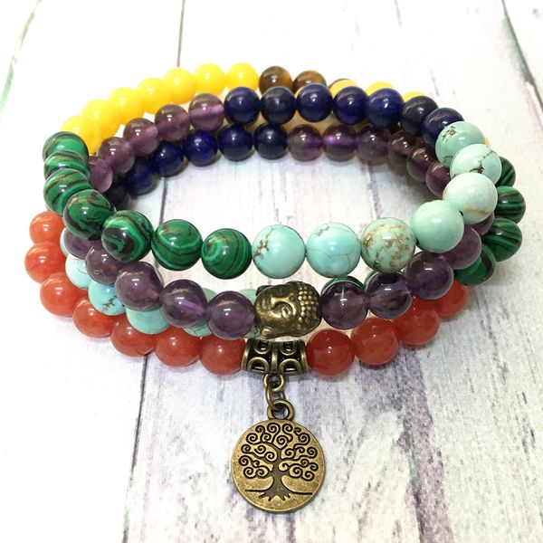 

mg0596 женской чакра 108 mala yoga браслет bronze дерево жизнь шарм природного gemstone браслет высокого качество ювелирных изделий yogi, Black