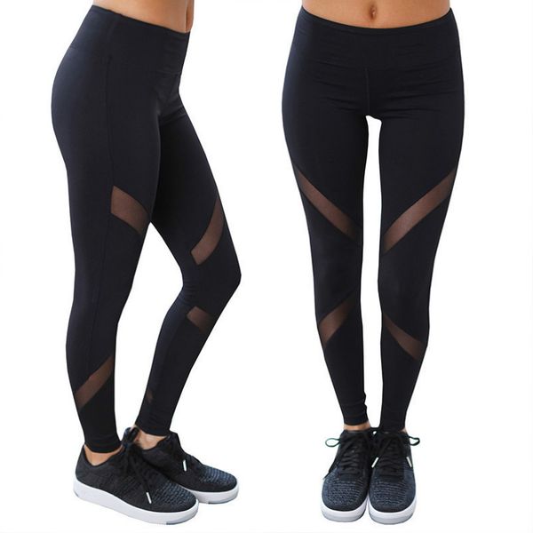 

womens yoga pants fashion mesh legging ladies luxury high waist tights pants running fitness gym workout legging 2020 wholesale, Black