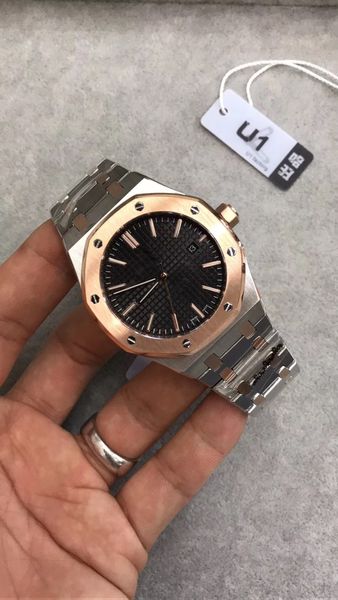 

brand royal oak automatic movement 15400 men watch 42mm sapphire cystal glass back stainless steel business wristwatches, Slivery;brown