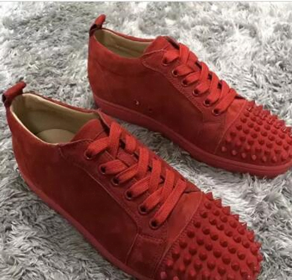 

men sneakers shoes party dress wedding low junior spikes red bottom glitter leather shoes luxury red sole leisure flats156379415645a7ae#, Black