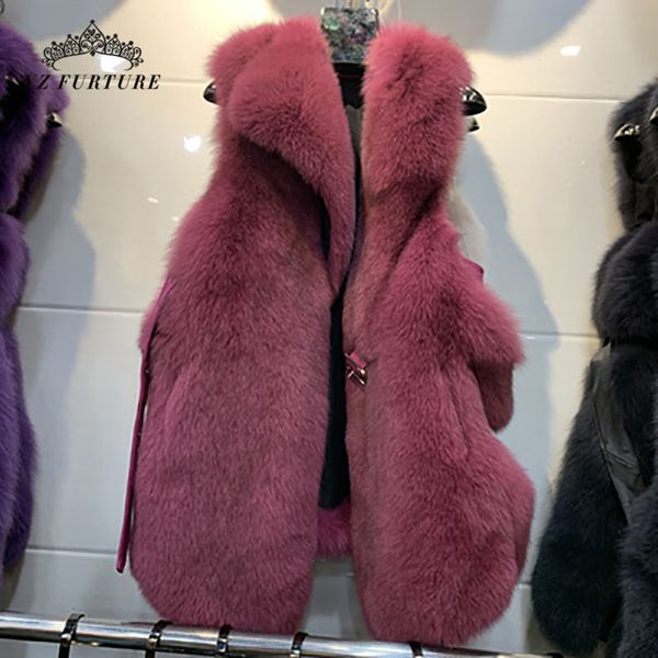 

2019 new real fur coat round neck multicolor vest women fur with belt genuine long style pelt vest for women winter, Black