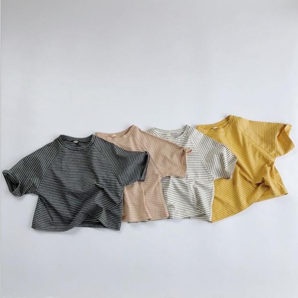 

2020 new girls boys striped t-shirt short sleeve fashion cotton kids 1-7t qa785, Blue